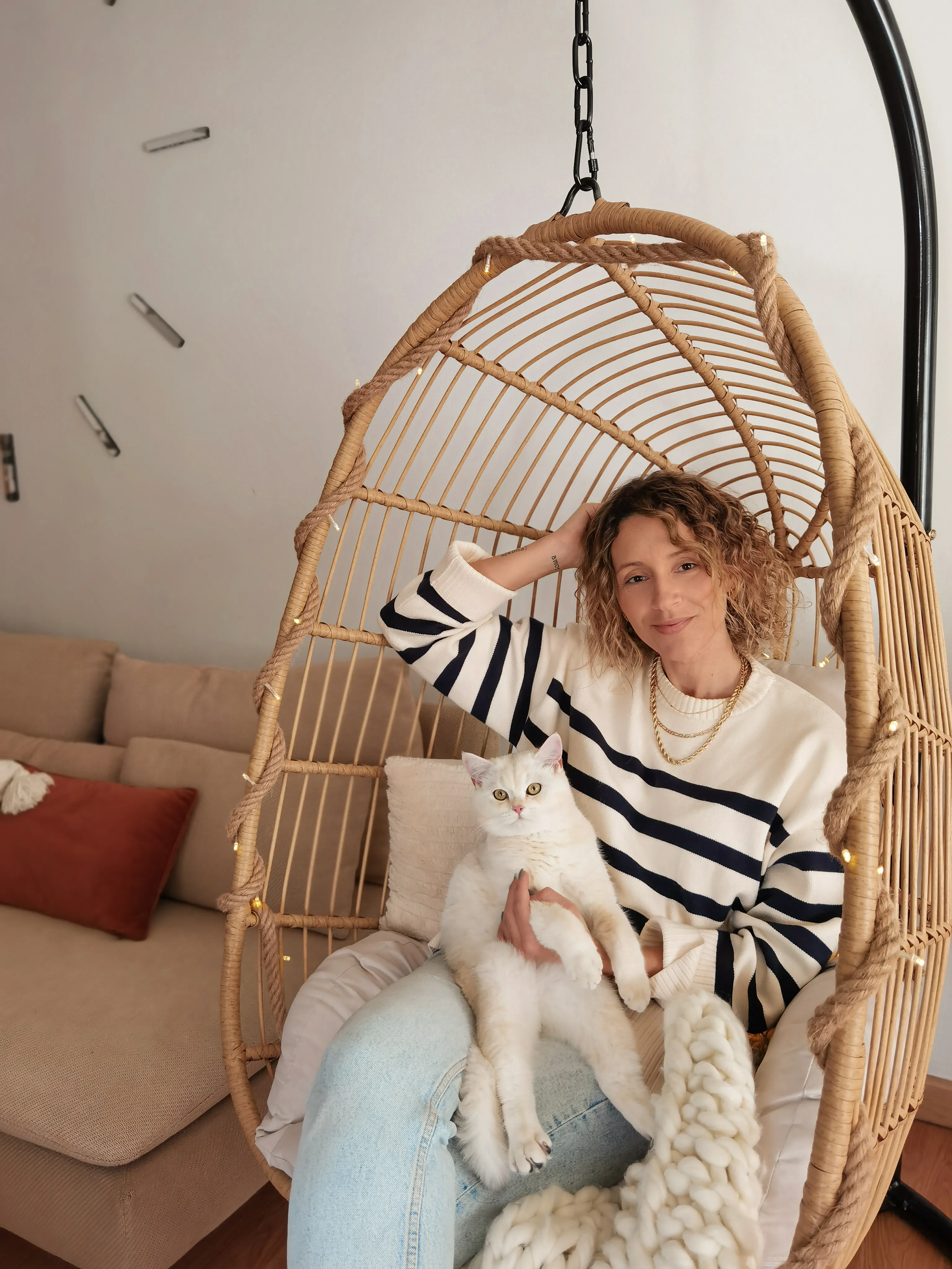 Hangstoel met standaard CASOLI PE rotan Natuurlijk