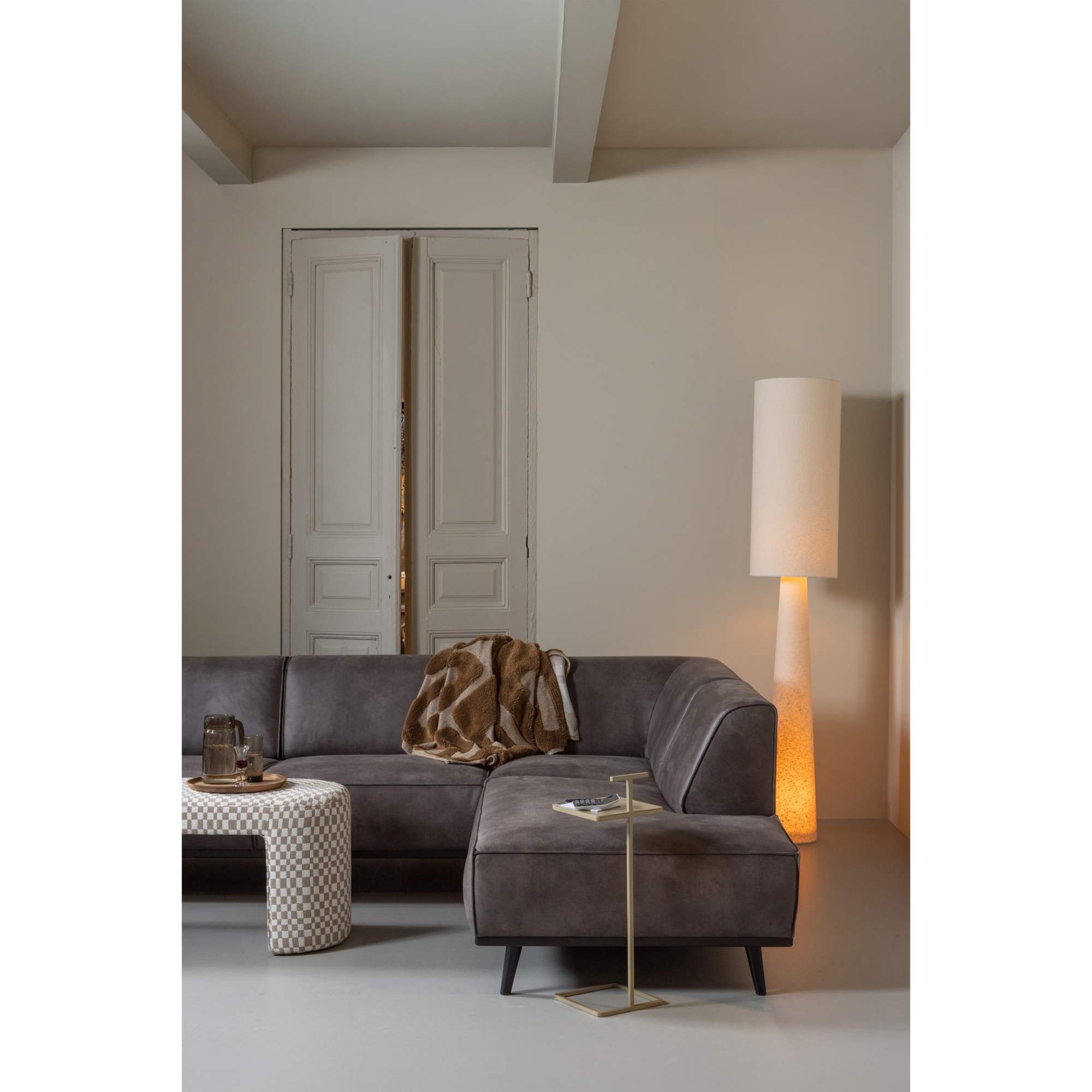 Statement Hoekbank Links - Platte Brede Rib - Taupe