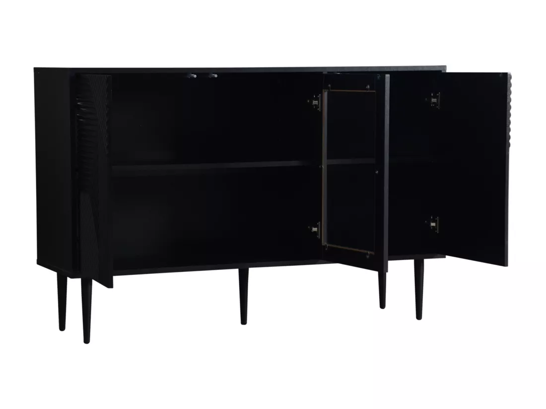 Buffet 120x38x79,5cm - avec 3 portes - avec pieds en métal + portes vitrées - noir