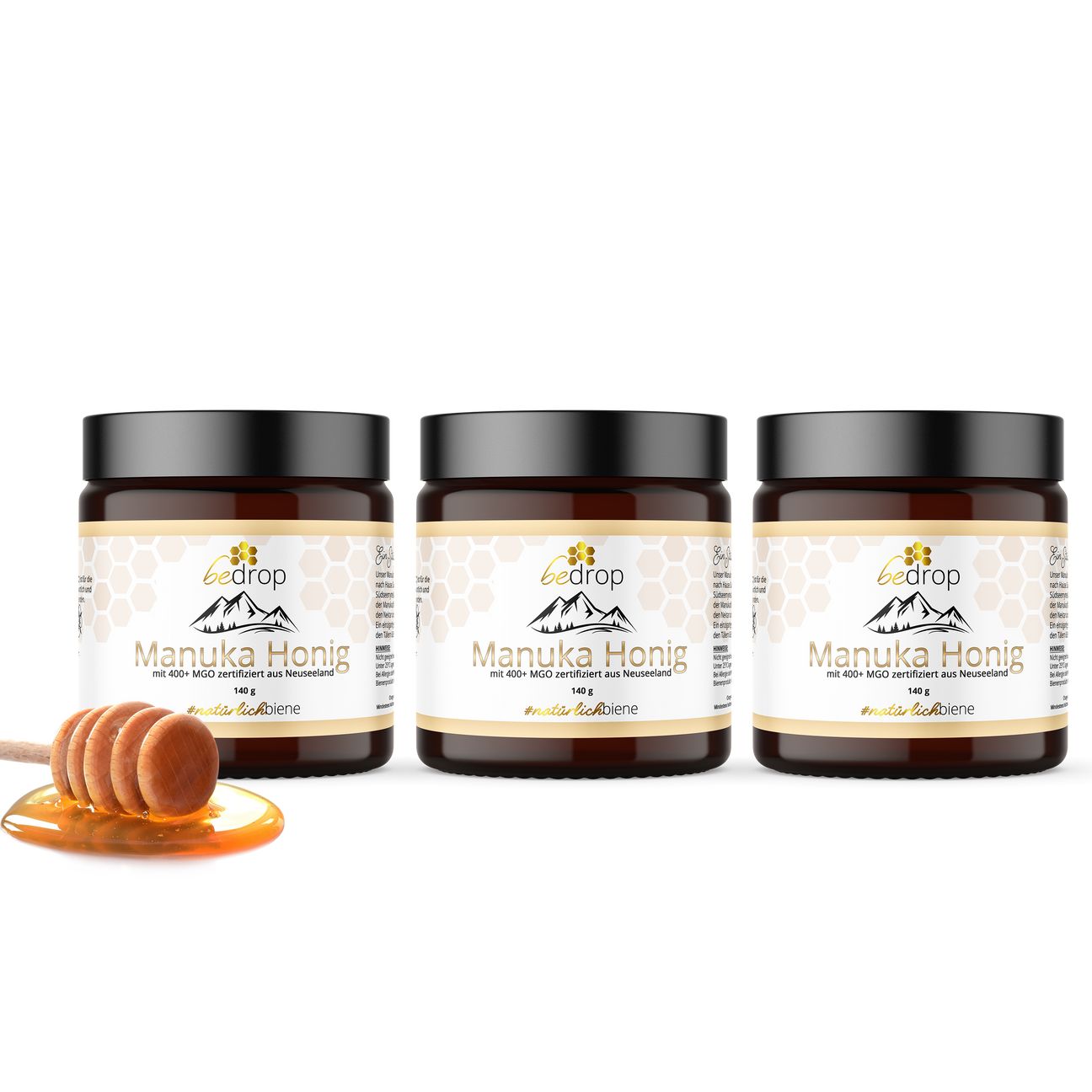 bedrop Vorteilsset: Manuka Honig mit MGO 400+ (zertifiziert) im 3er Set