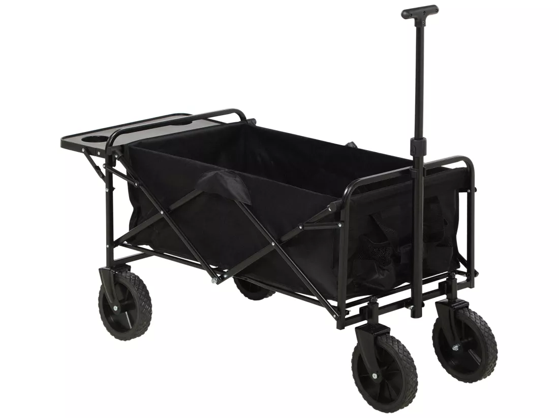 Chariot de jardin pliable 4 roues poignée télescopique réglable rangements noir