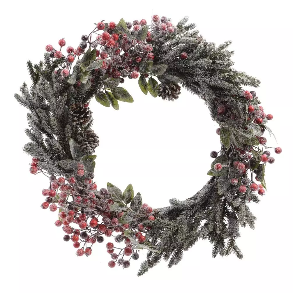 Couronne de Noël nature (D48 cm) Odesza Vert givré