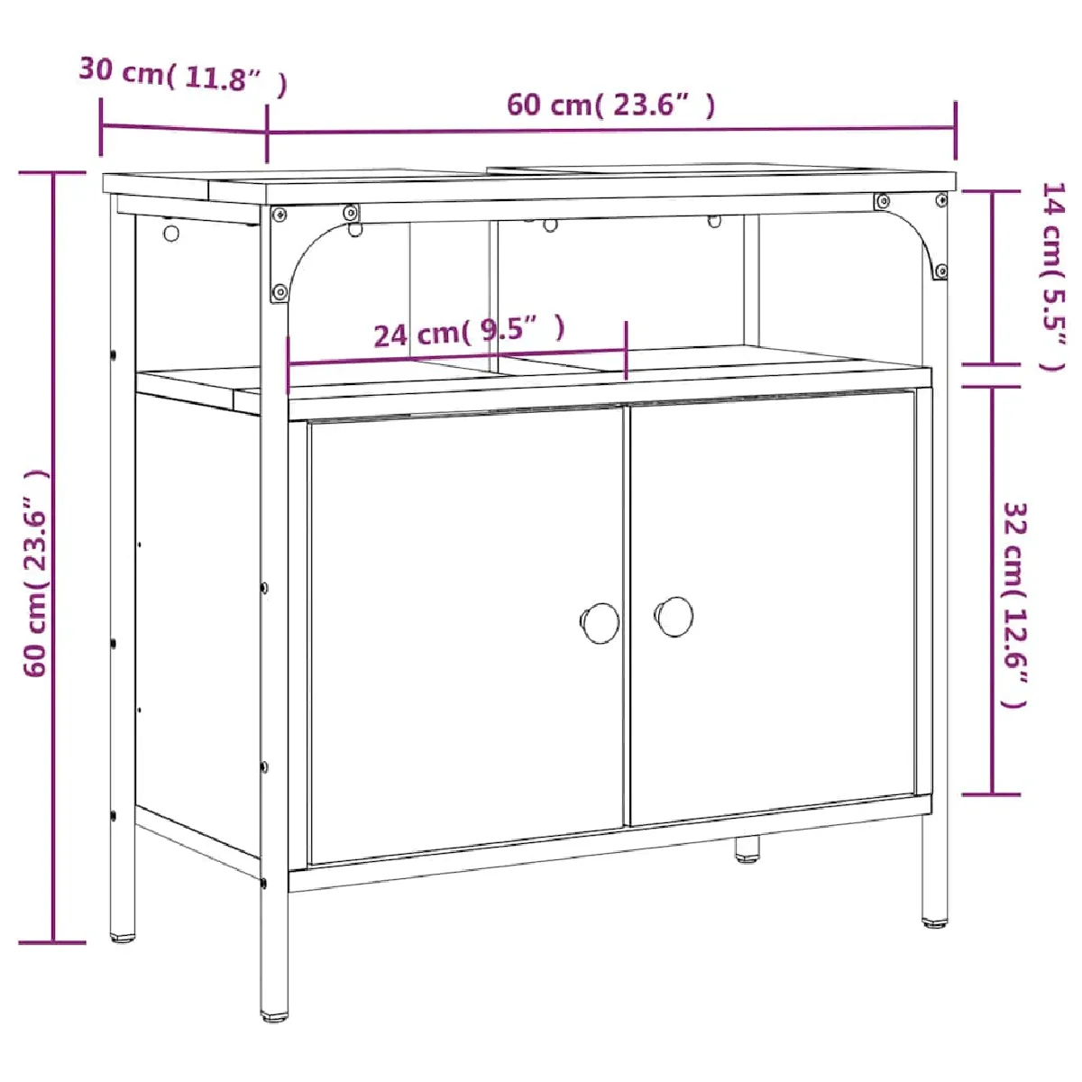 vidaXL Armoire lavabo sonoma gris