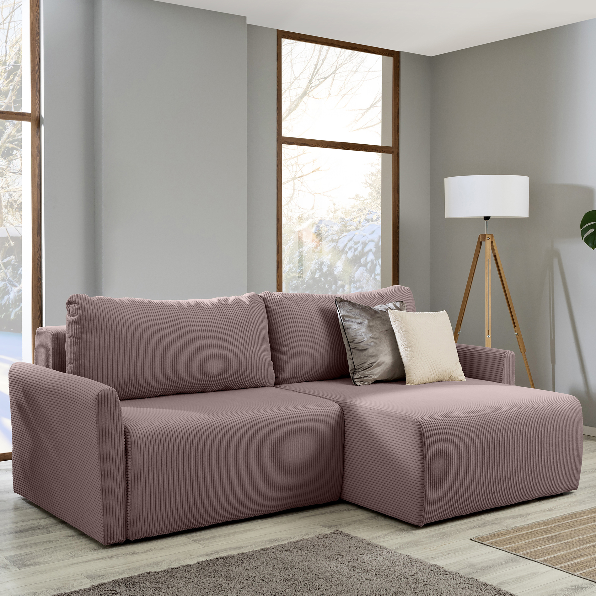 Ecksofa - flamingo - Liegefunktion und Bettkasten