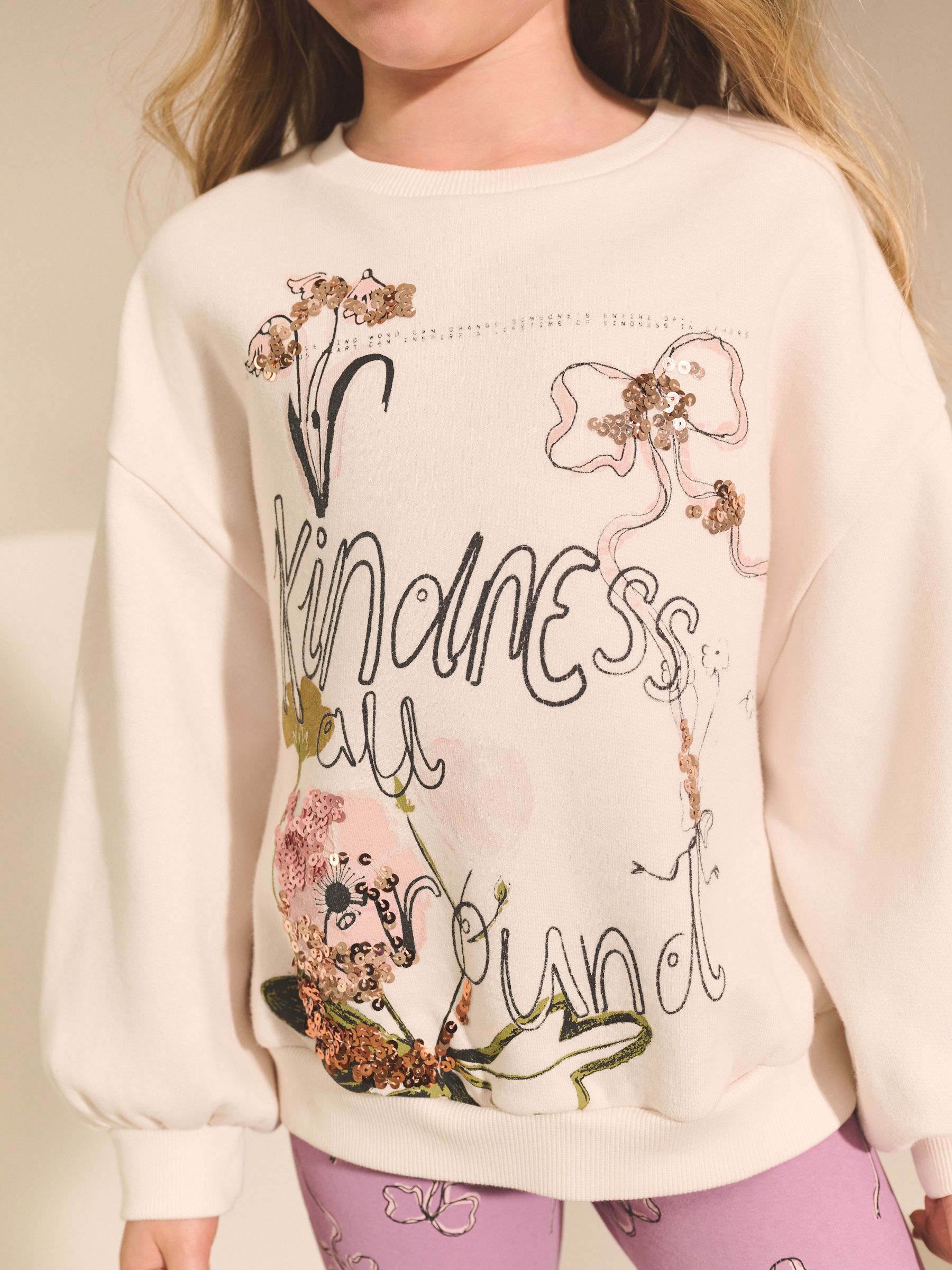 Crème/lila Kindness-strik - Set met sweatshirt en legging (3-16jr)
