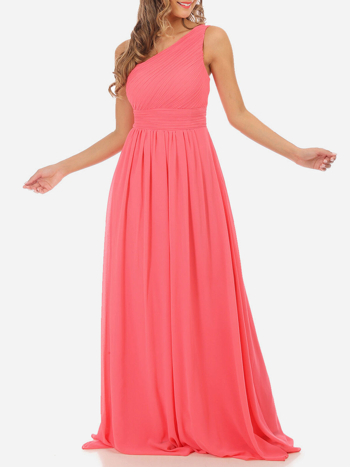 Robe longue drapée one shoulder- Corail