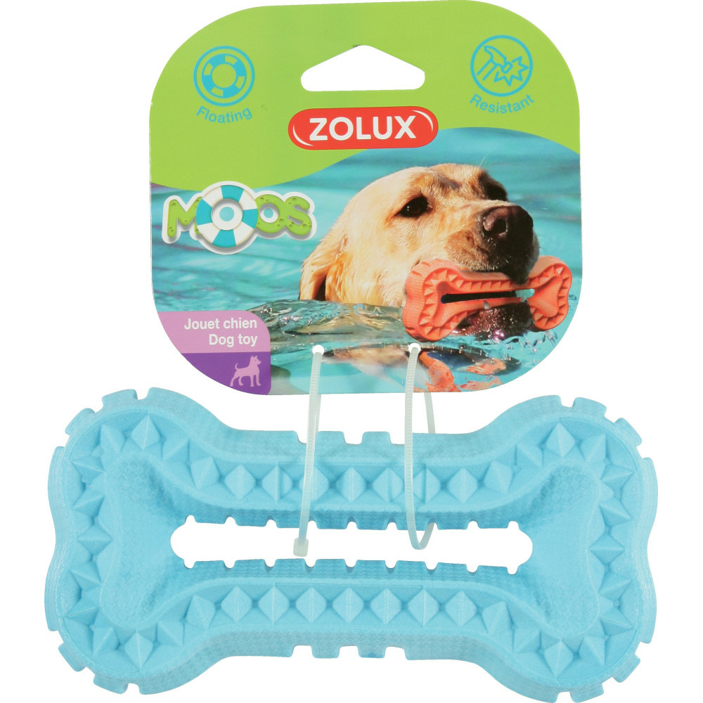 Jouet os moos tpr flottant bleu 16 cm x 3 cm pour chien