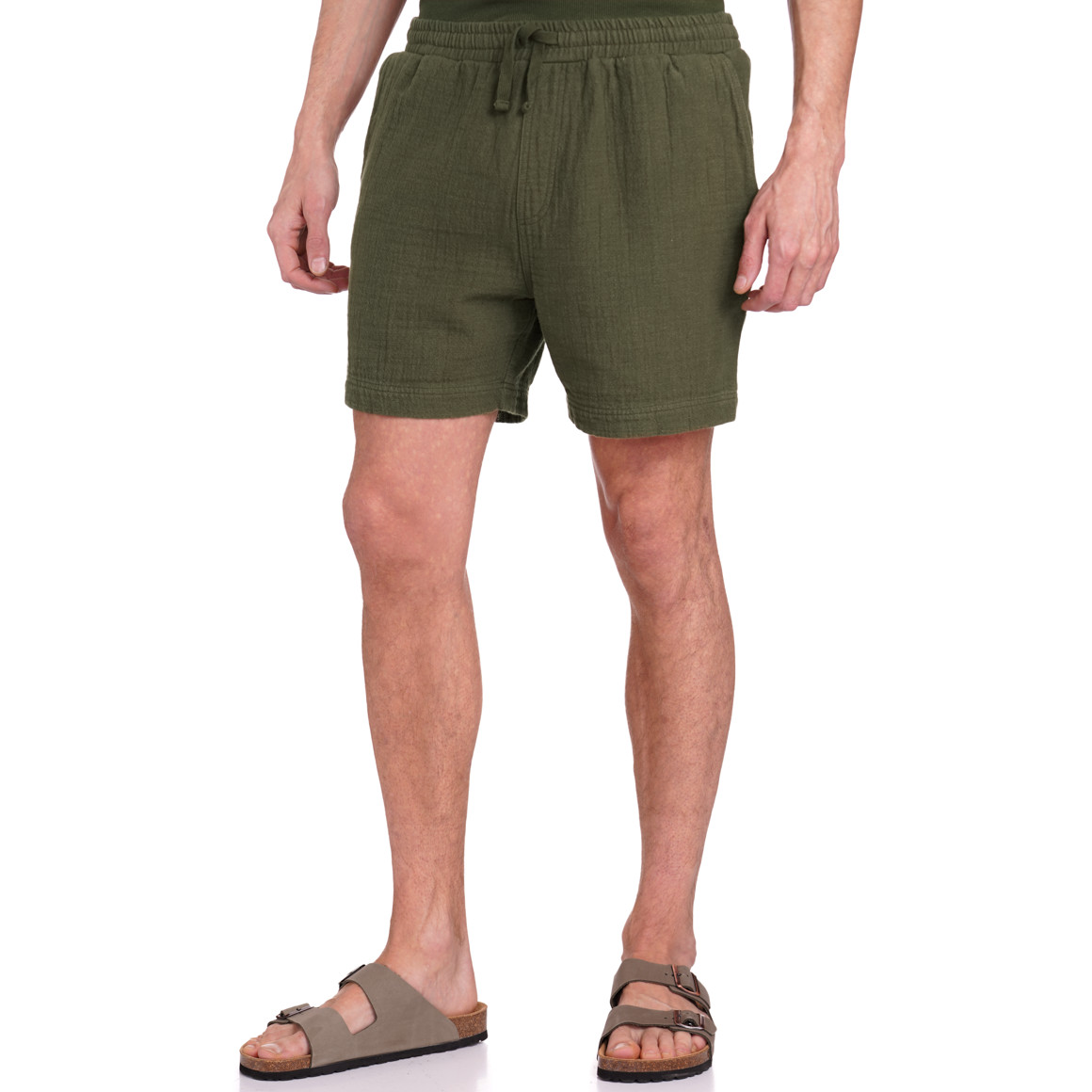 Jonas Nielsen Herren Musselin-Shorts mit Elastikbund oliv