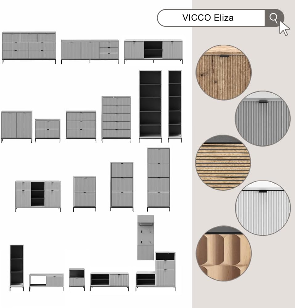 Vicco Kommode Eliza, Grau, 120 x 81.2 cm mit 2 Schubladen und 2 Türen