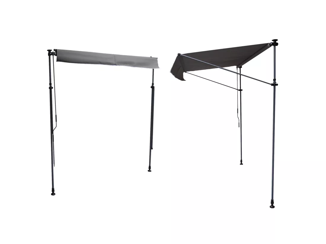 Store banne pour balcon CHENE 3 × 1,2m - Toile anthracite et structure grise - HAPPY GARDEN