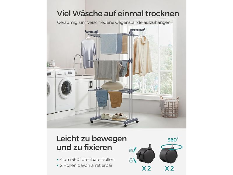 Songmics Turmtrockner 126.6 x 64.2 x 169.2 cm Wäscheständer mit 4 Ebenen
