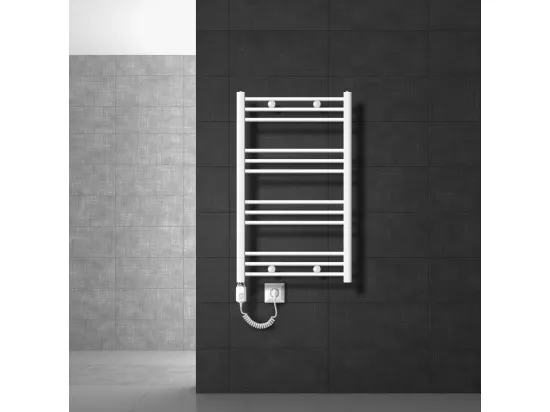 Radiateur Sèche-serviettes électrique 600 x 800 mm Barre courbé blanche 300W