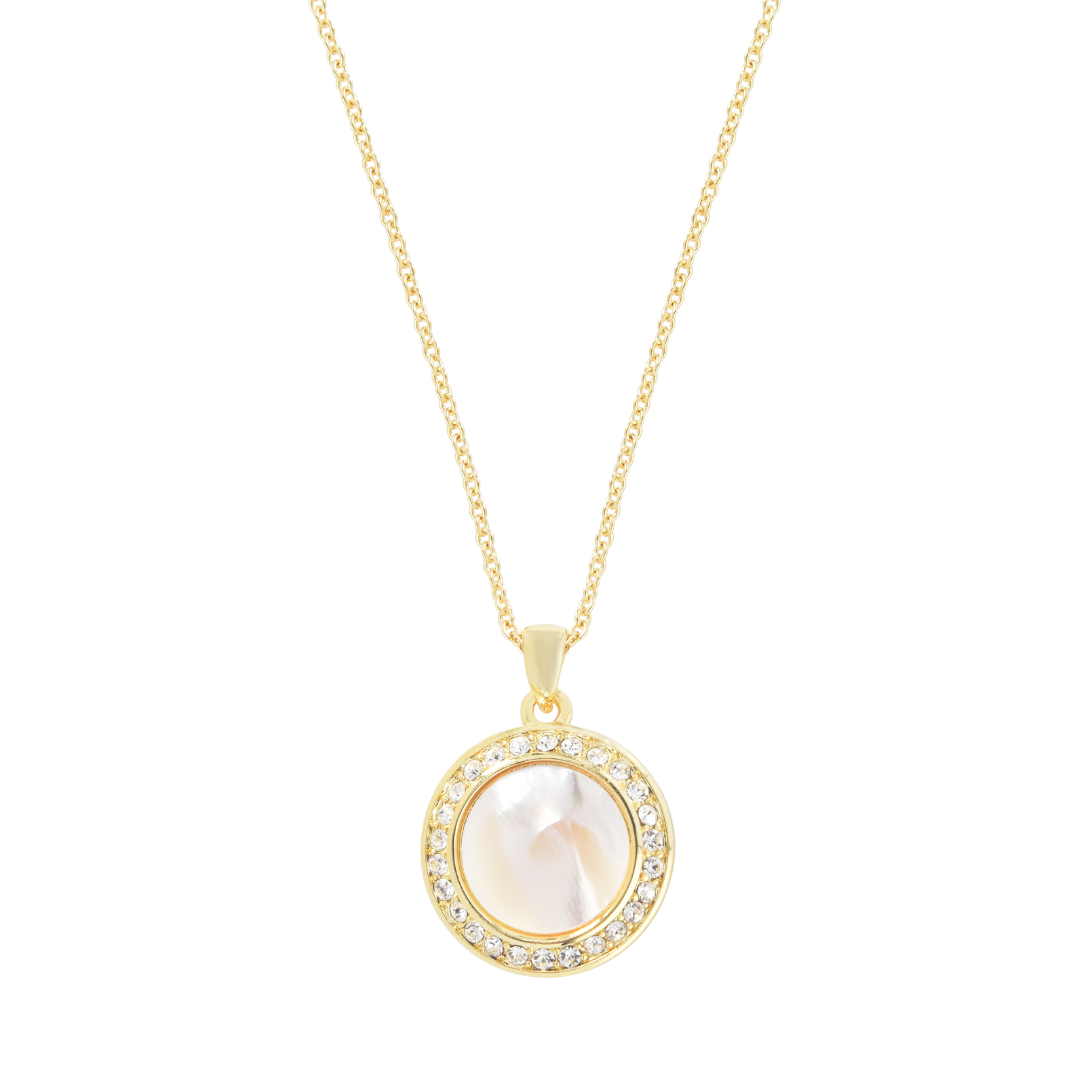(49cm) 14K Gold Damen Halskette mit Kristall Perlmutt Anhänger - Gold