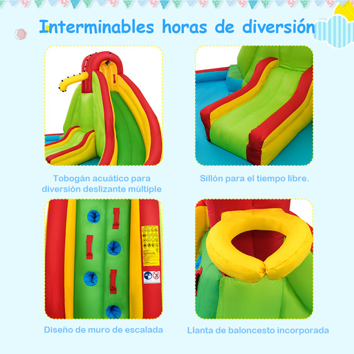 Castelo inflável com piscina e 2 escorregadores.