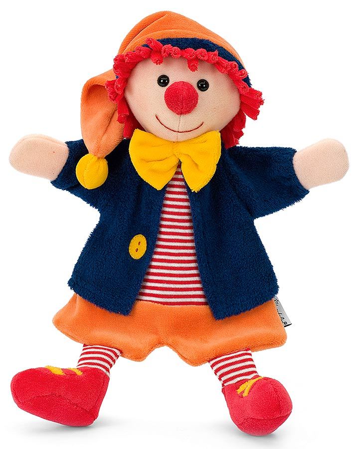 Handpuppe CLOWN in orange/marine
