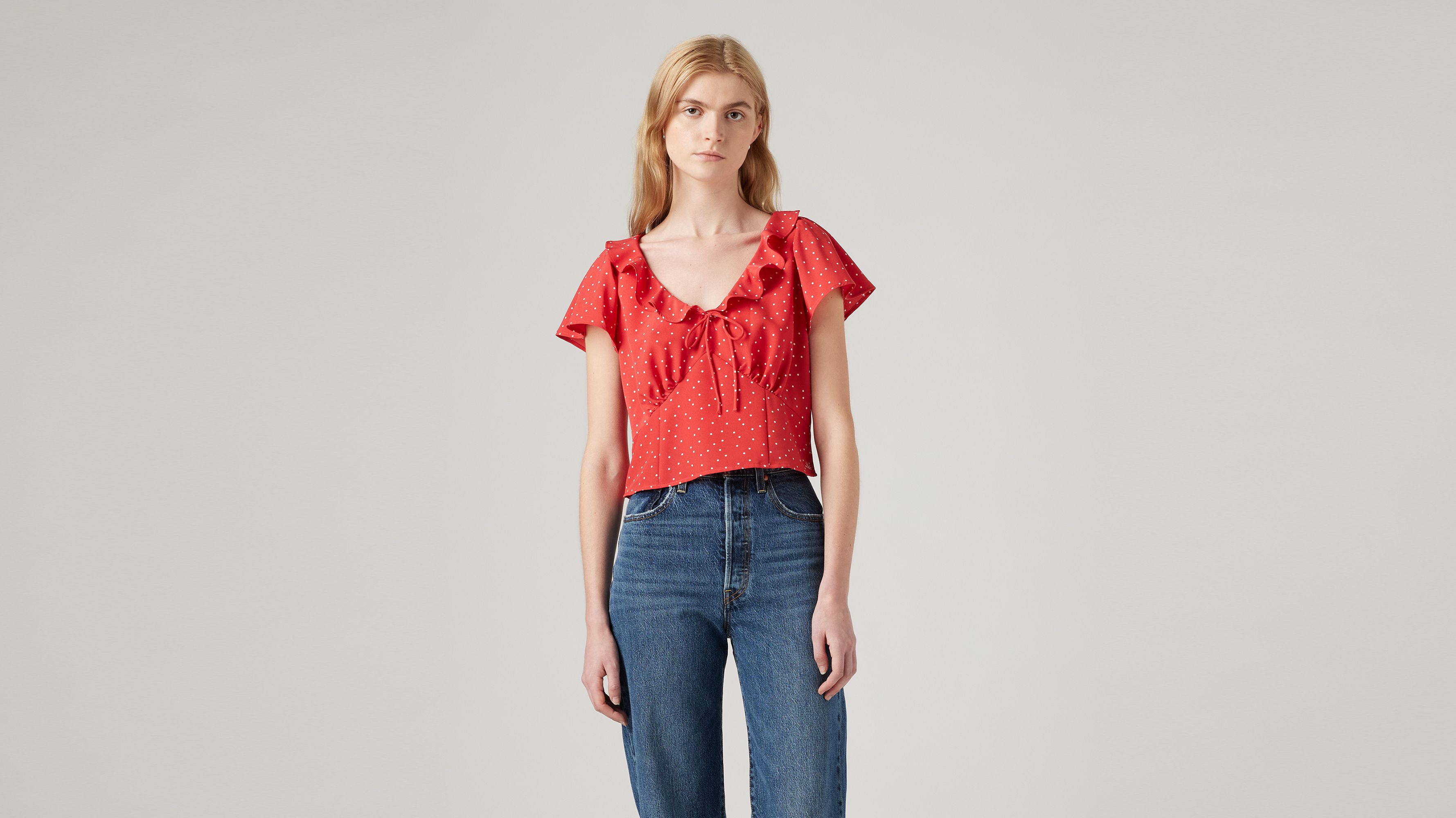Blouse Mylene - Galia Dot Coral Red - Rouge