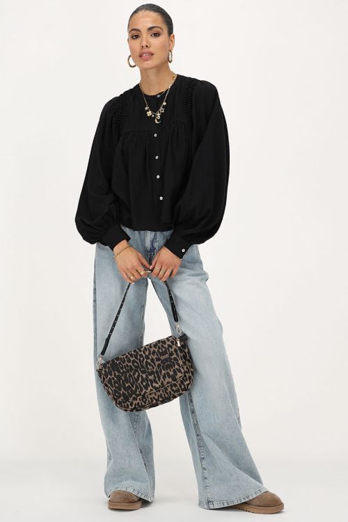 Zwarte blouse met pintuck & ballon mouwen