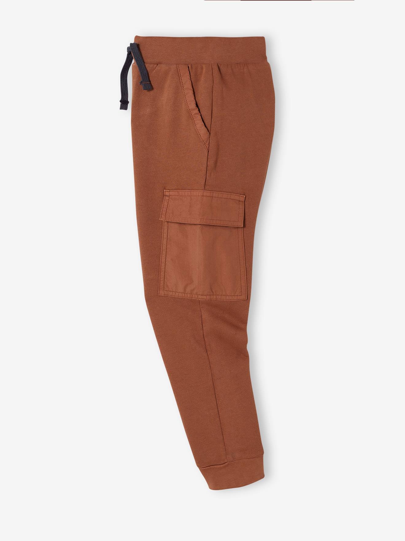 Calça de moletom de dois materiais, lisa em cinza escuro com estampas, para meninos.