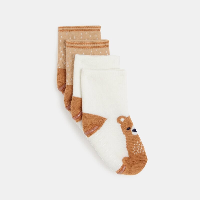 Chaussettes antiglisse ours marron bébé garçon (lot de 2) Marron