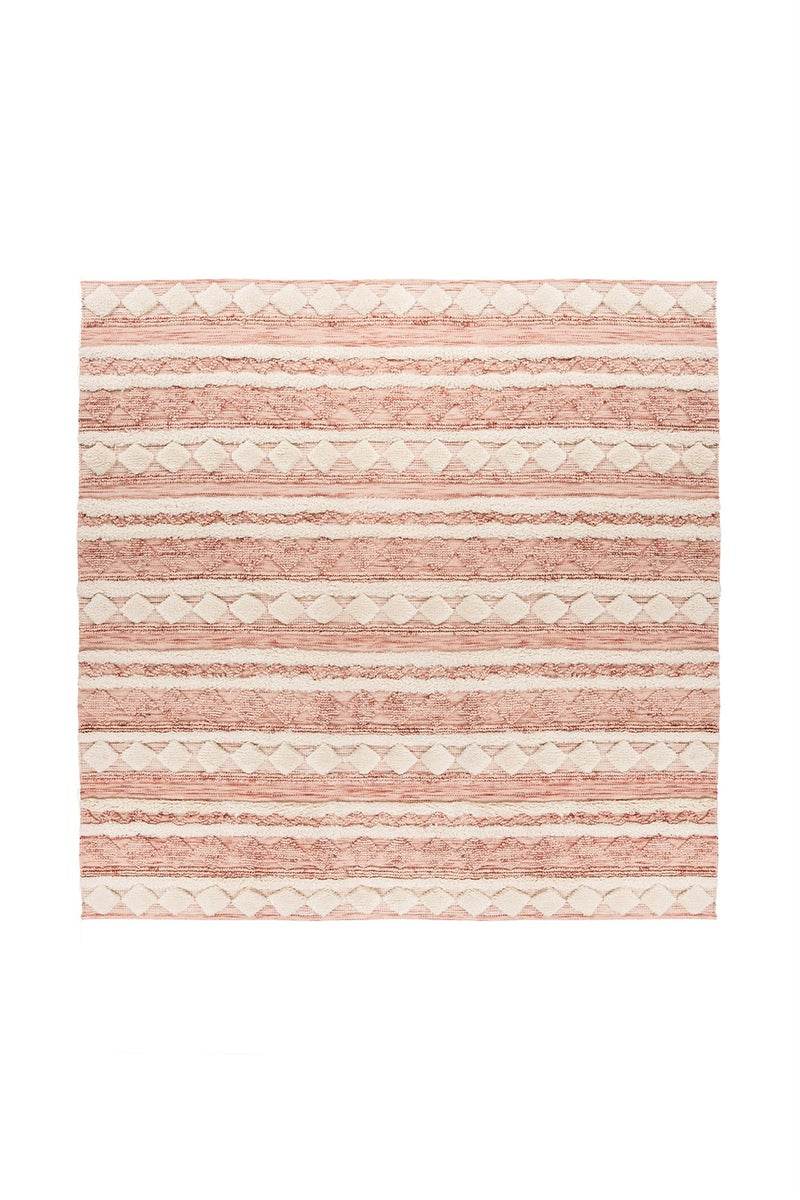 Whisperia roze kortpolig vloerkleed, Nieuw-Zeelandse wol/katoen, boho-stijl, handgeweven, 200 x 200 cm