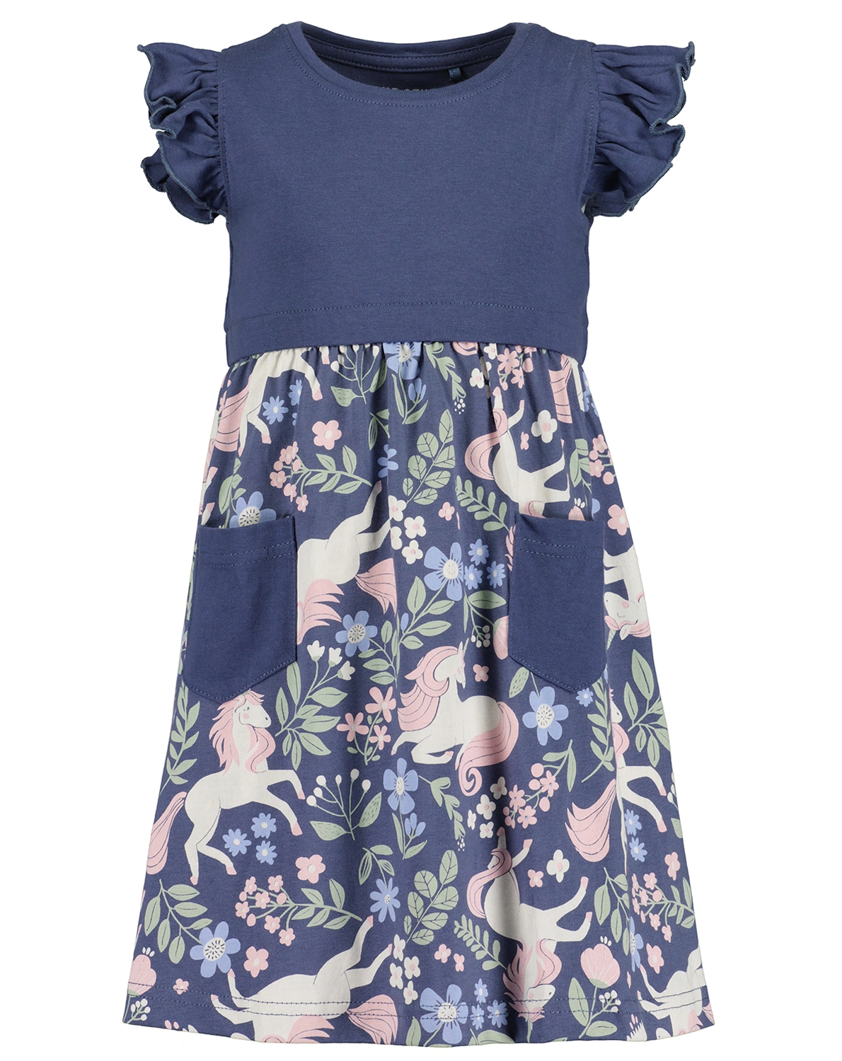 Kurzarmkleid FLOWER UNICORNS in blau