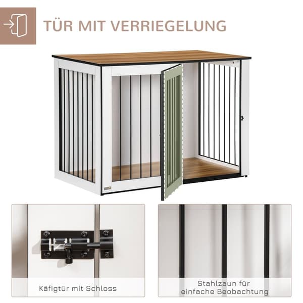 Innendørs Hundebur Kjæledyrbur For Små/Mellomstore Hunder, Sponplater, Mørk Valnøtt+Hvit, 106X60X76Cm
