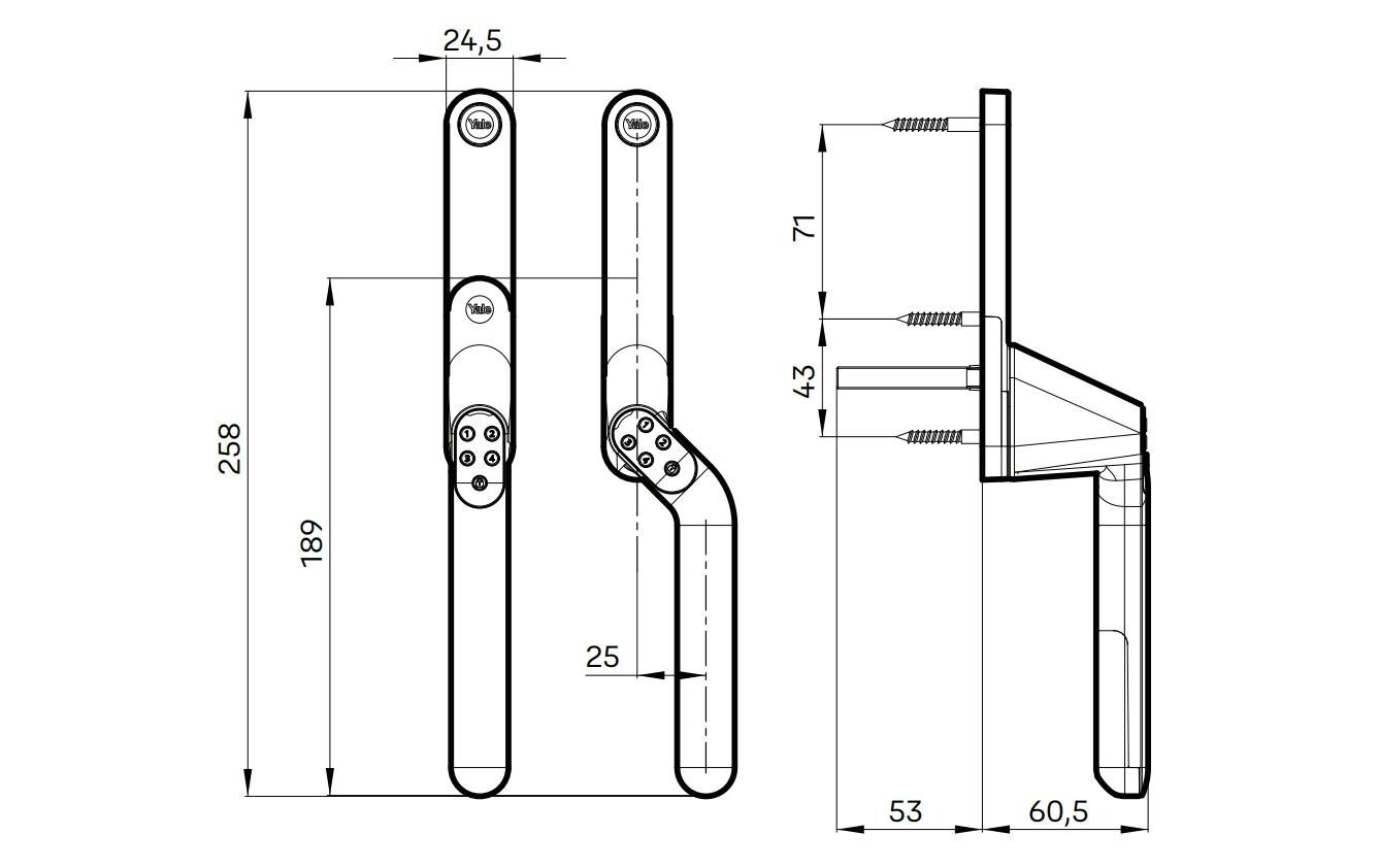 Yale Code Handle Window Satinchrom<br>Codeschloss für Terrassentüren und Fenster