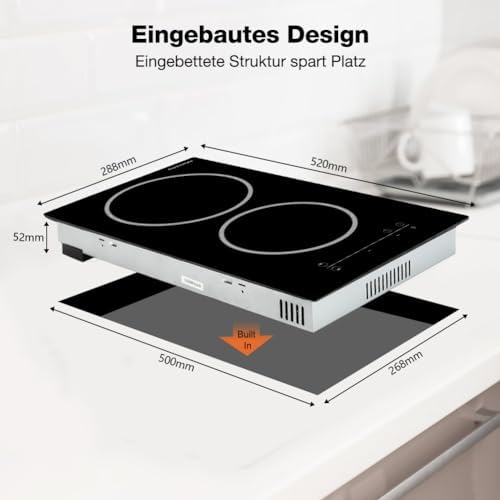 Thermomate 60cm Table de cuisson Vitrocéramique 4 Feux 6600W Encastrable Plaque Vitrocéramique Intégré, Commande Tactile, Verrou Pour Enfants, Minuterie, [Classe énergétique A ] : Gros électroménager