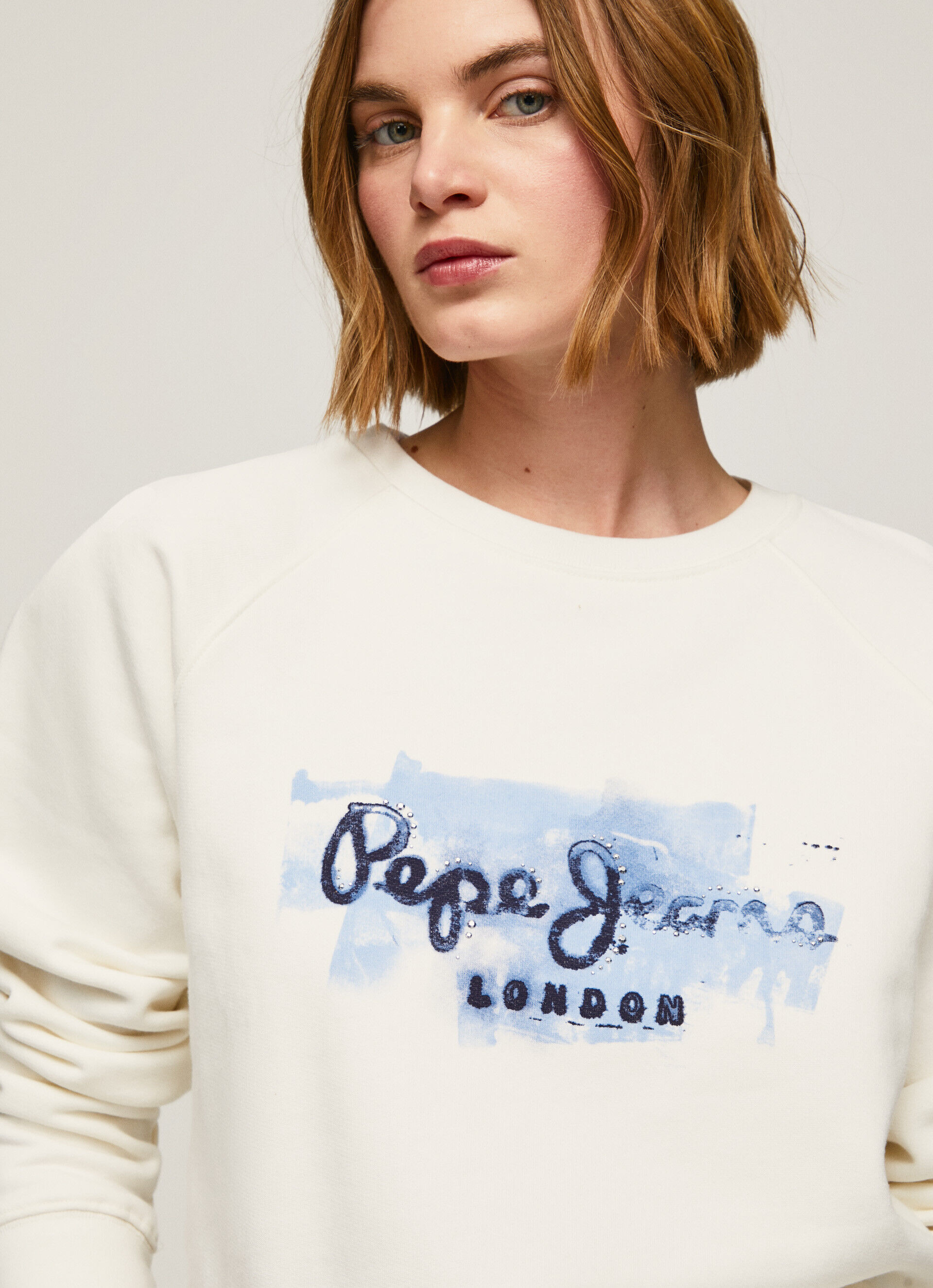 Blusa de moletom cropped de algodão - branco mousse