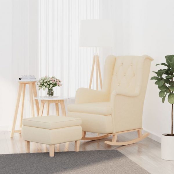 Poltrona de Baloiço com Banco Tecido Cor Creme - 3121281