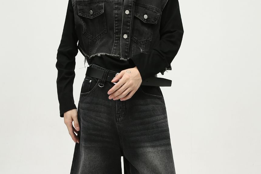 FAERIS - Mid Rise Washed Capri Jeans met wijde pijpen