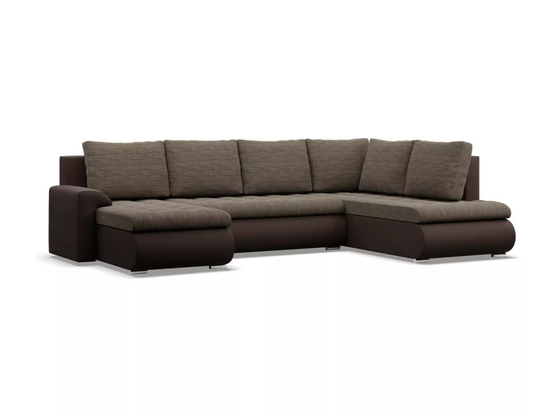 Canapé d'angle en U avec fonction sommeil, Ottoman, Brun + Brun