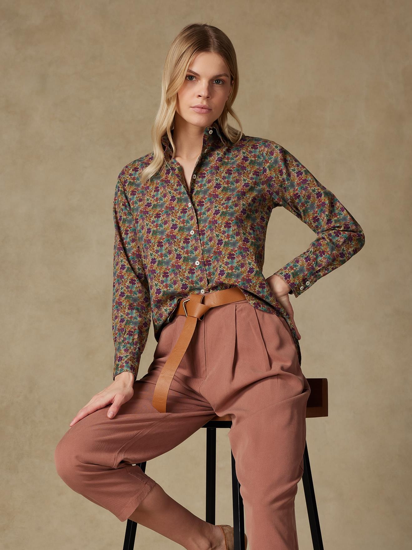 Chemise Albane en lin à motif floral