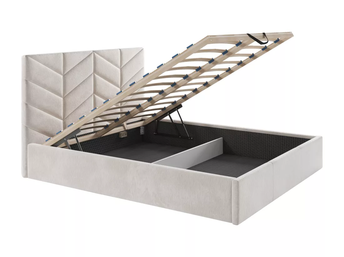 Lit coffre 180 x 200 cm - Tissu texturé - Crème - JUSTANI