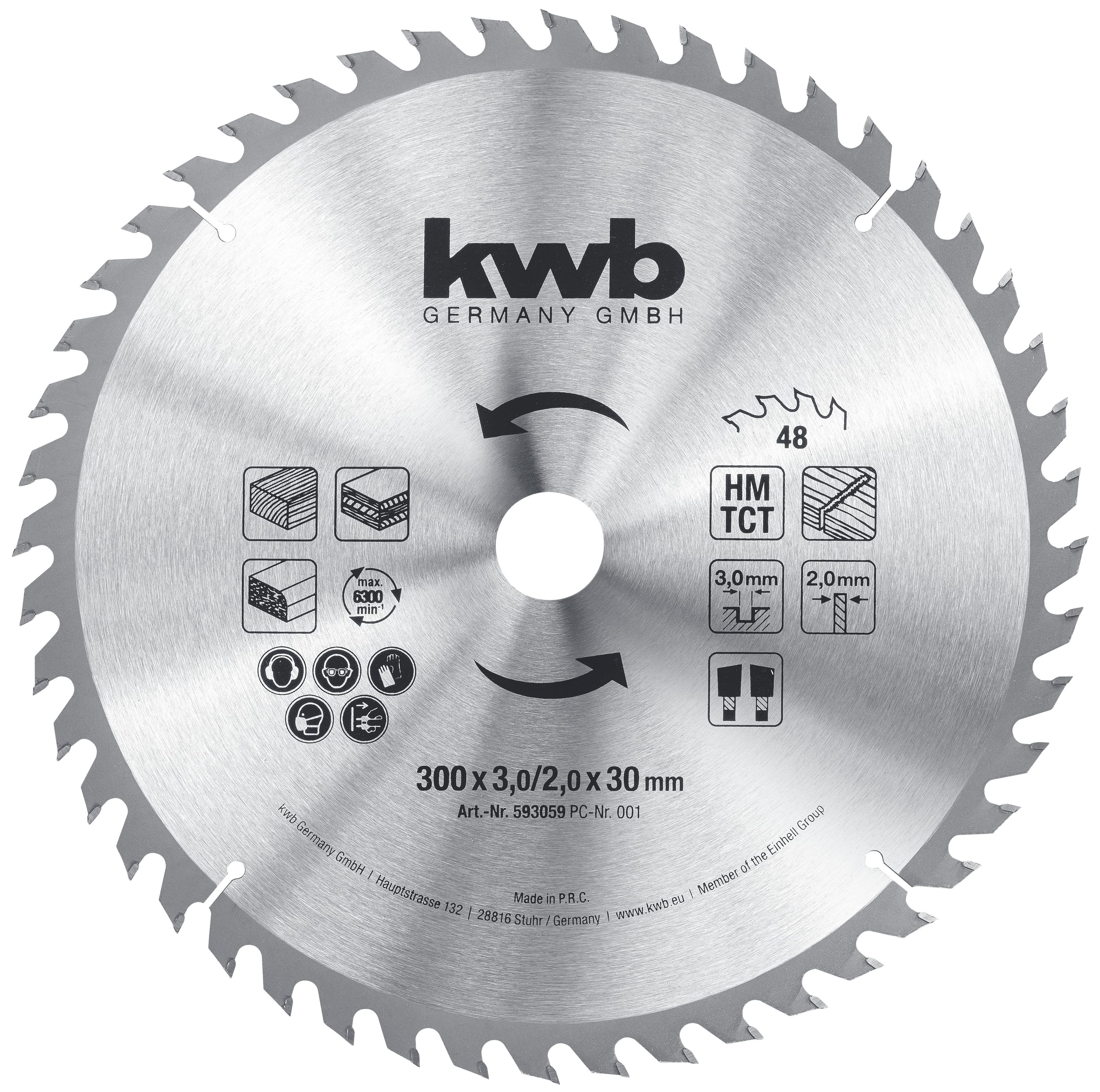 kwb Bau-Kreissägeblatt 300 x 30 Sägeblatt für Tisch-Kreissägen, Wechselzahn f. mittlere Schnitte, Z-48 Zähne, 300 x 30 mm