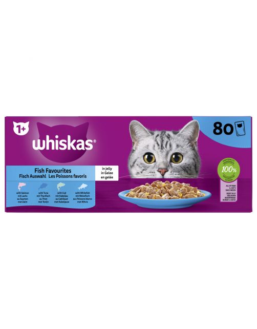 Whiskas 1+ Selectie In Gelei Maaltijdzakjes Multipack - Kattenvoer - Vis 80x85 g