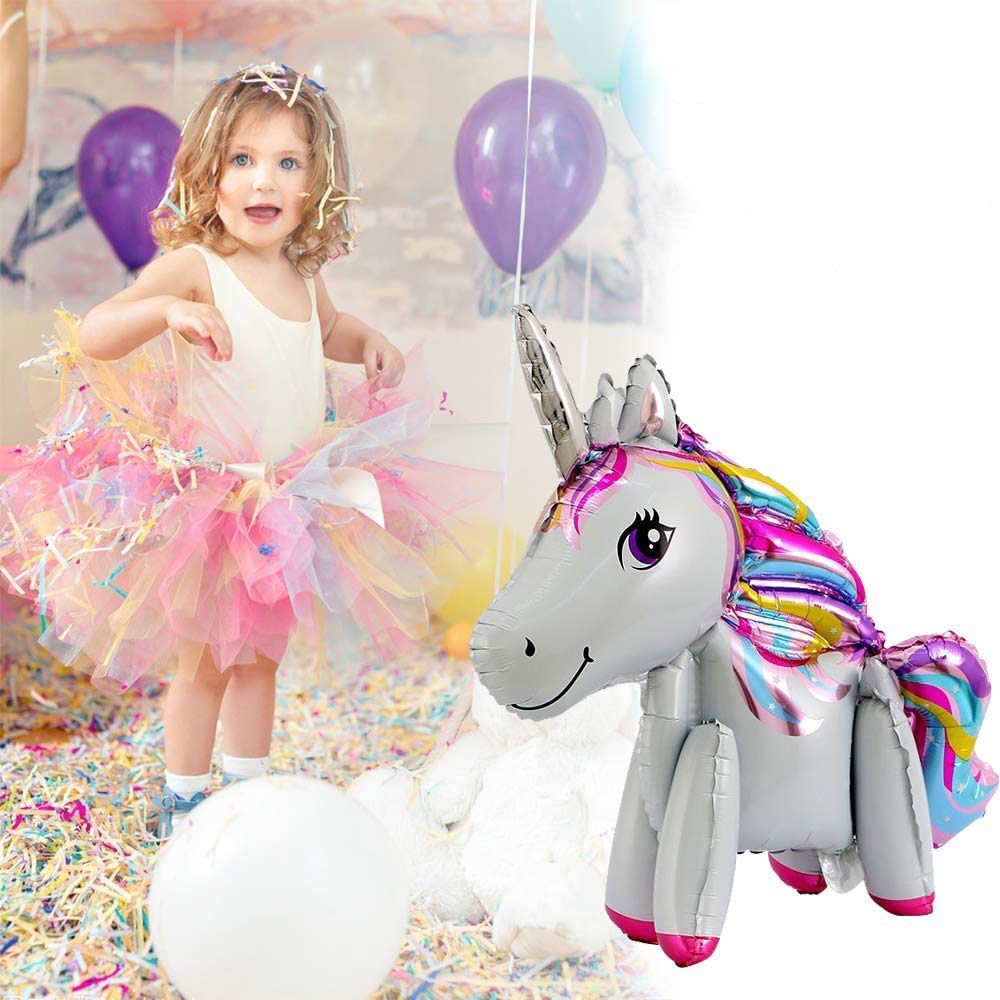 (75x65cm) Kinder Party Ballon Deko Einhorn Folienballon - Weiss / Bunt