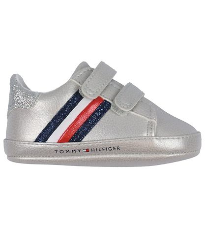 Tommy Hilfiger Leder-Krabbelschuhe - Streifen Klettband - Silber