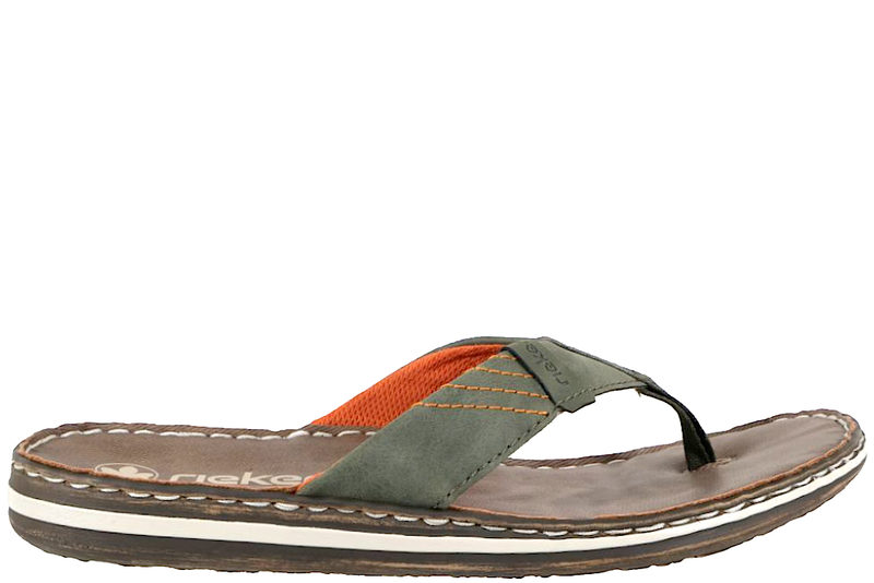 RIEKER SLIPPERS MED TÅREM I GRØNT TEKSTIL