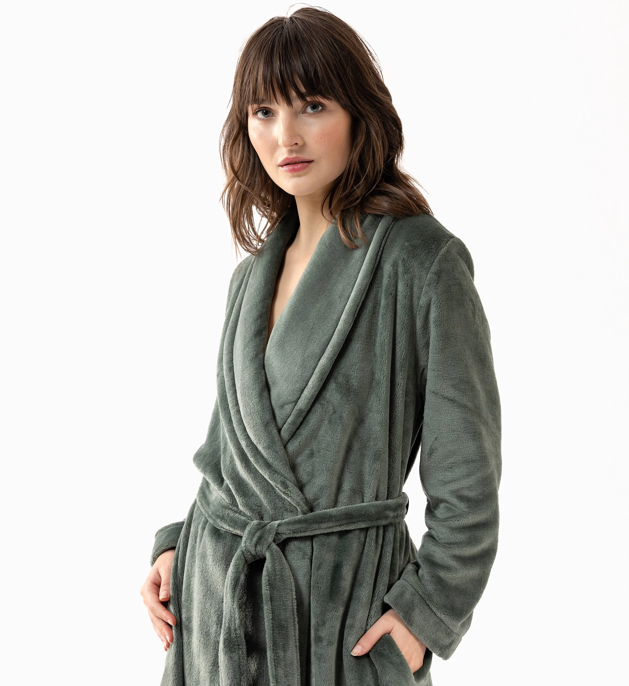 ESSENTIEL H61B - Peignoir en peluche flanelle | Vert