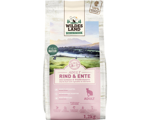 WILDES LAND droogvoer voor katten, rund en eend met groenten uit de tuin en waardevolle superfoods, graanvrij, glutenvrij, 1,2 kg