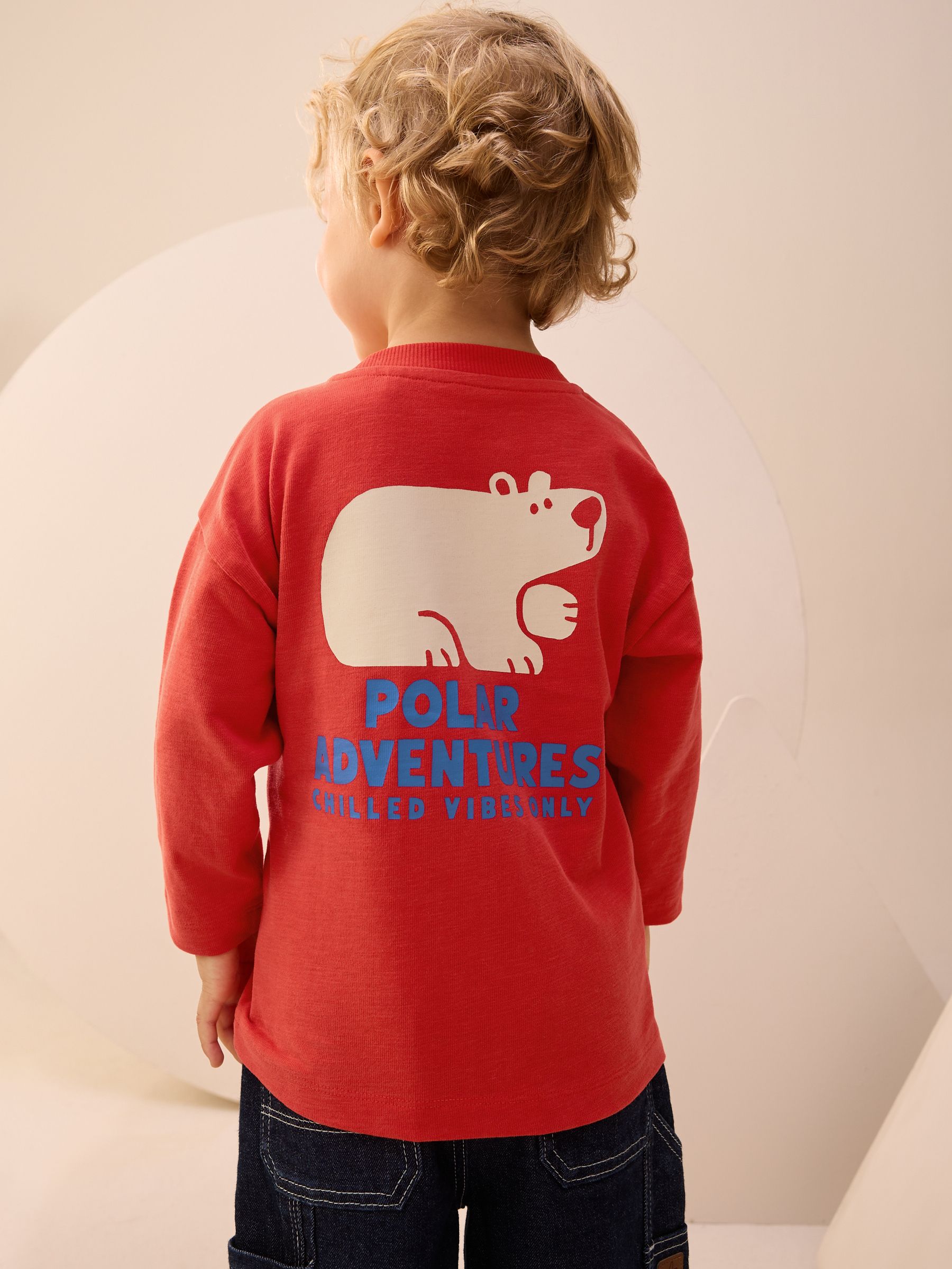 Rood met Polar Bear - T-shirt met lange mouwen en print op de rug (3mnd -8jr)