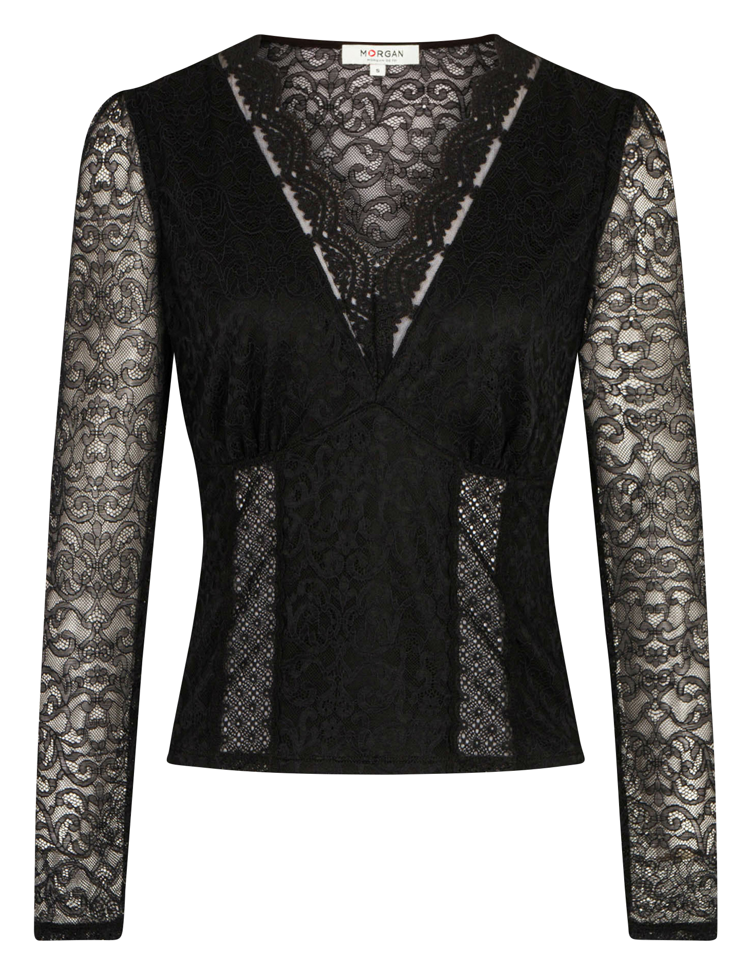 TOUK - Top col V en dentelle| Noir