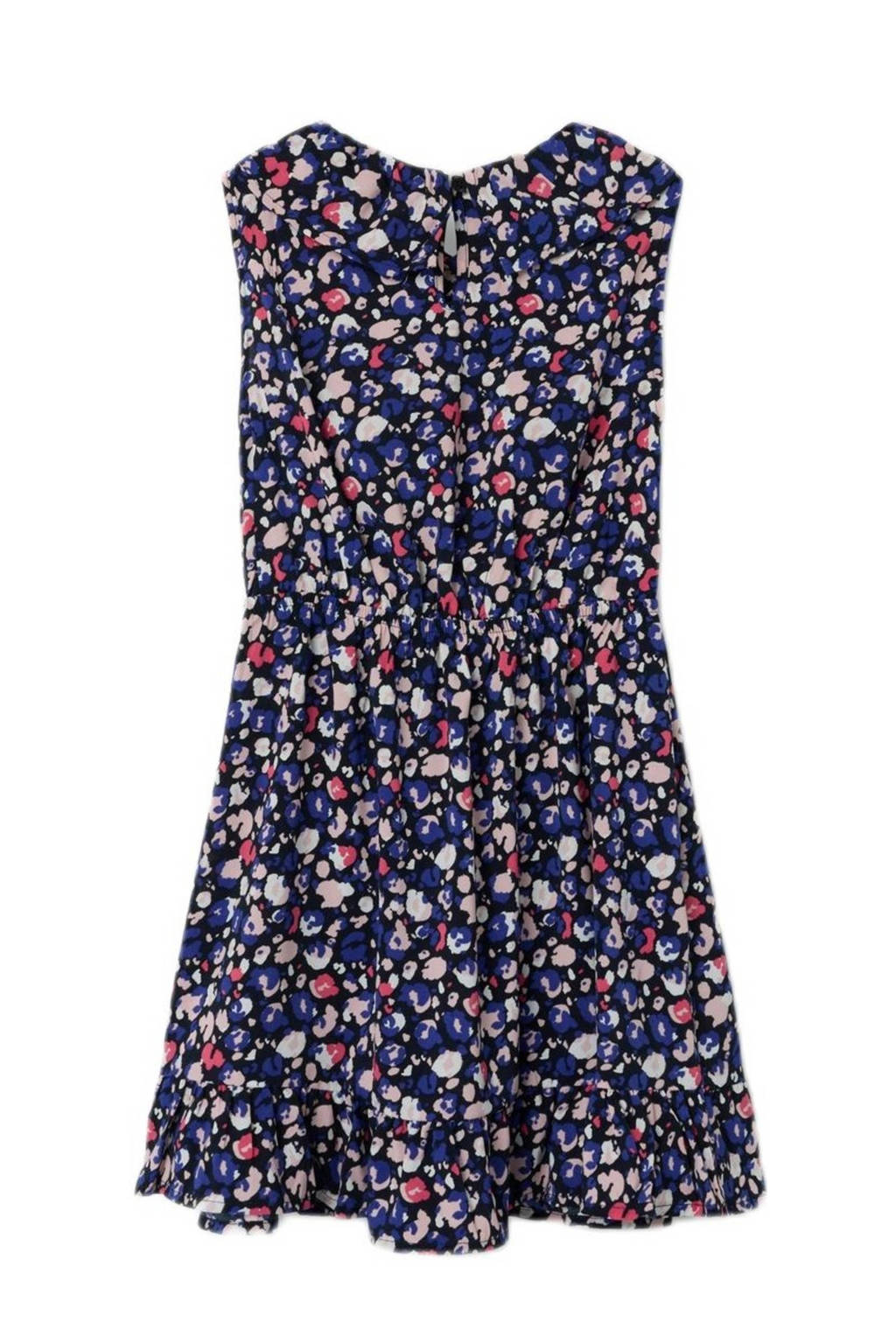 NAME IT jurk NKFVINAYA met all over print en volant donkerblauw/roze/wit
