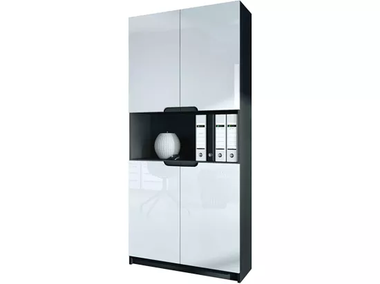 Armoire de rangement avec 5 compartiments et 4 portes, noir mat/blanc haute brillance (82 x 184 x 37 cm)