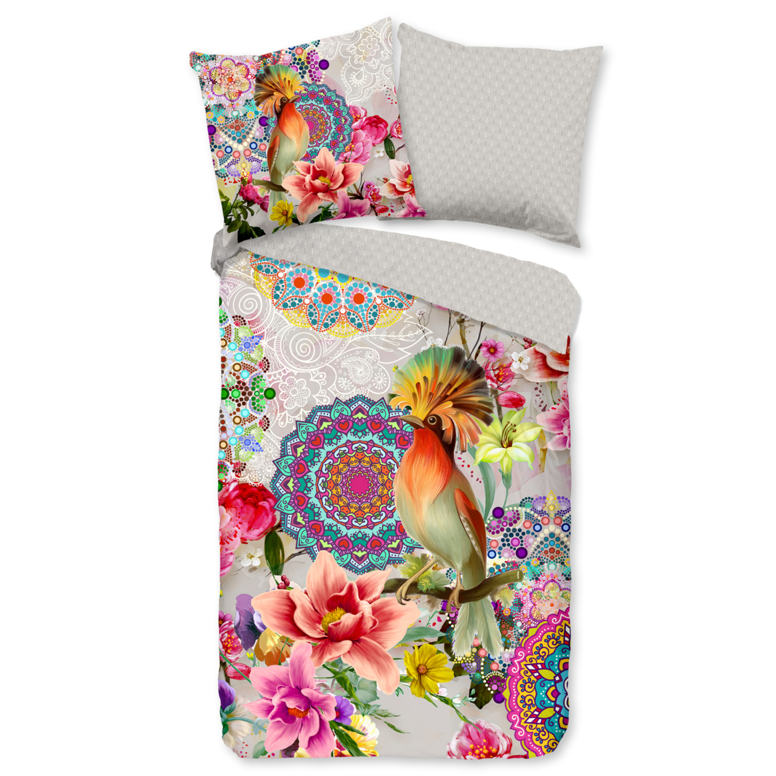 Bettwäsche BINDI MANDALAS BLUMEN - multicolor-grau - 135x200 cm