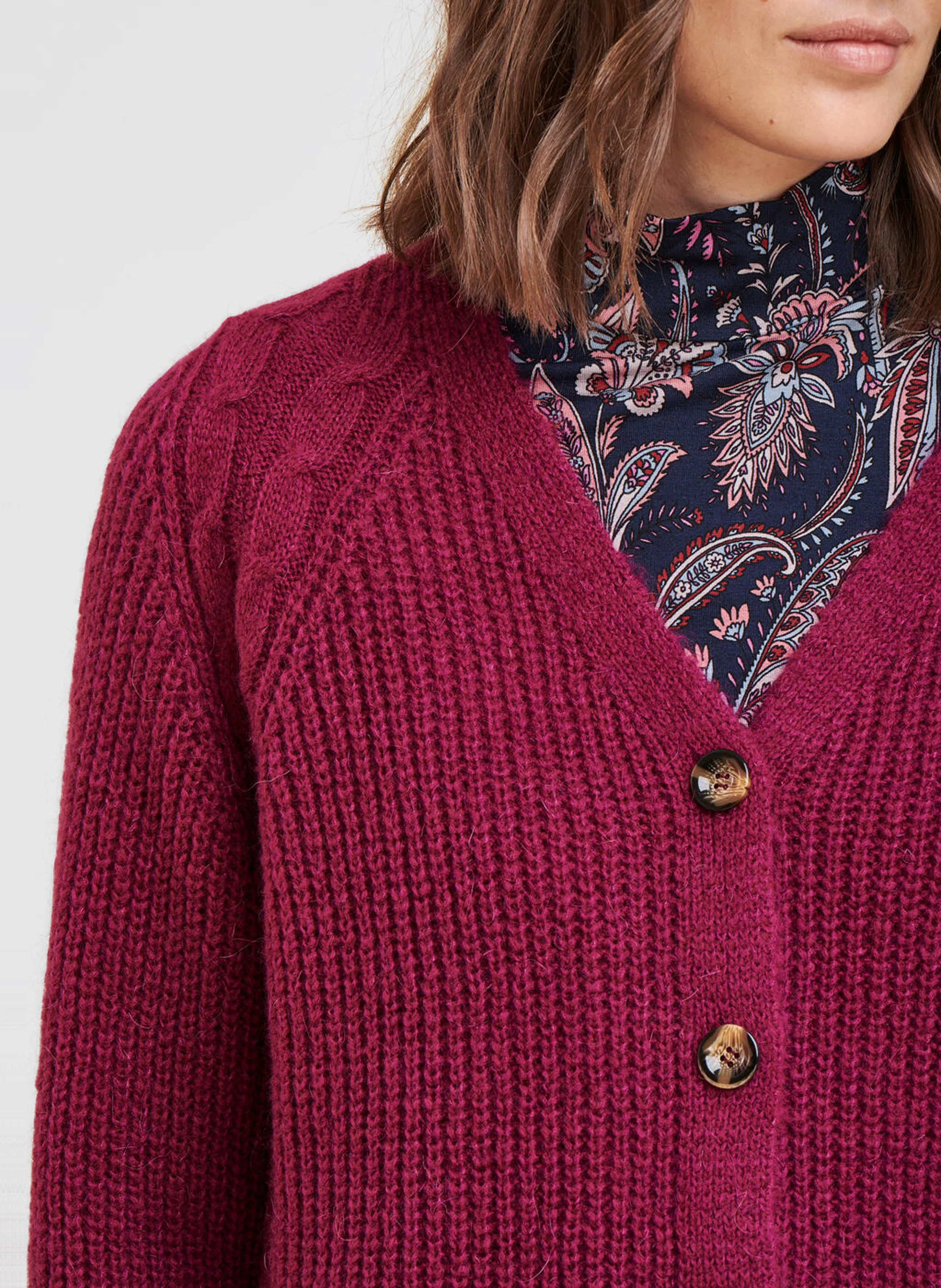 Gilet col V en maille torsadée | Violet