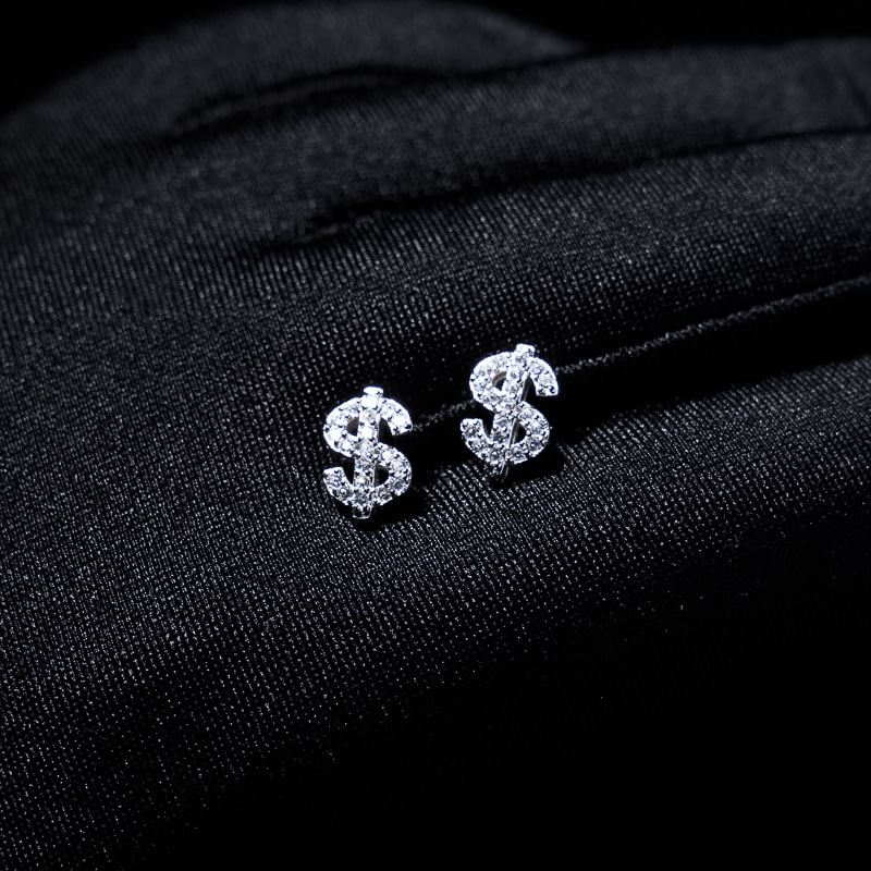 Tinseltown - Dollar Sign Rhinestone roestvrijstalen oorknop