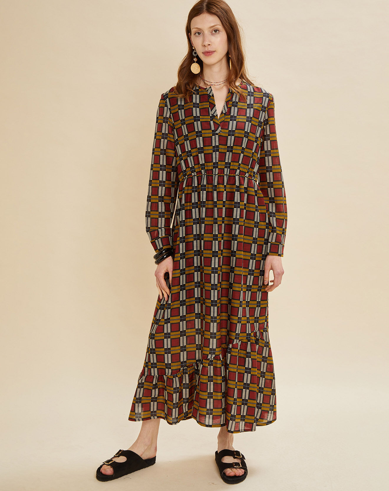Chloé Stora Robe en Soie mélangée Marcia bordeaux