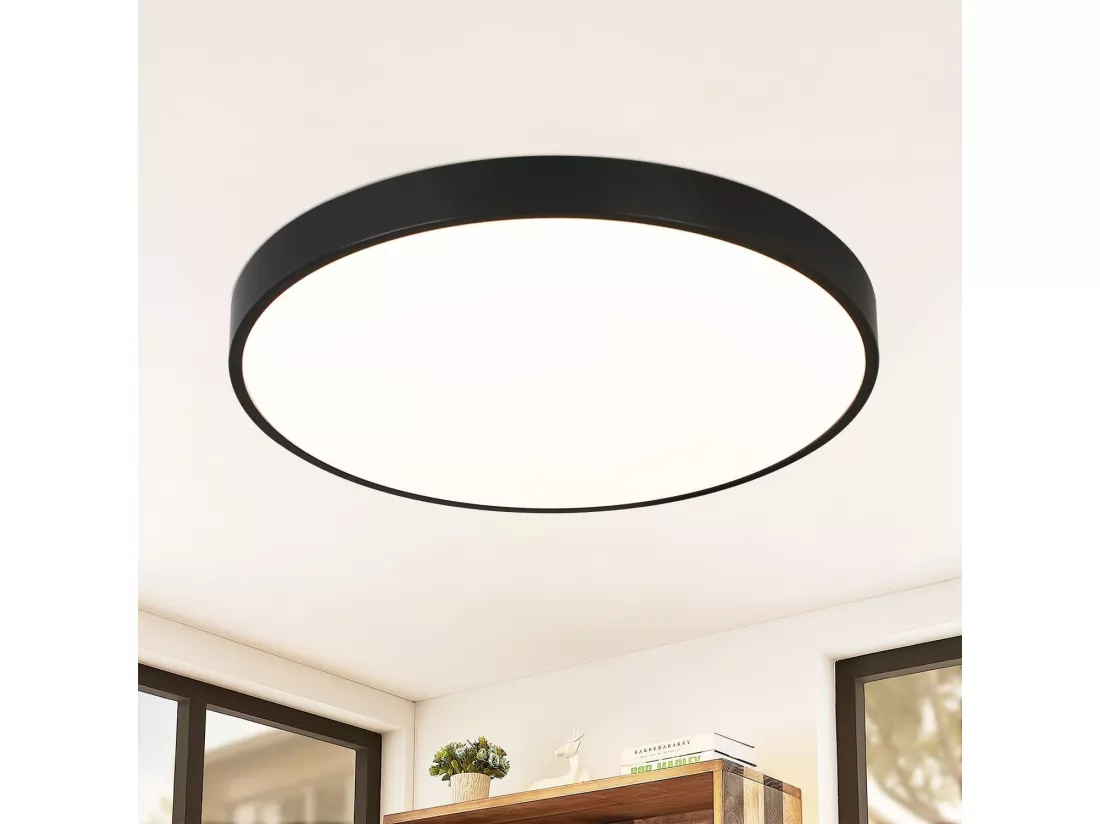 NETTLIFE Plafonnier LED IP44 4000K Noir 28cm Rond 17W Chambre Plat Lampe de Salle de Bain pour Cuisine Salle de Bain Couloir